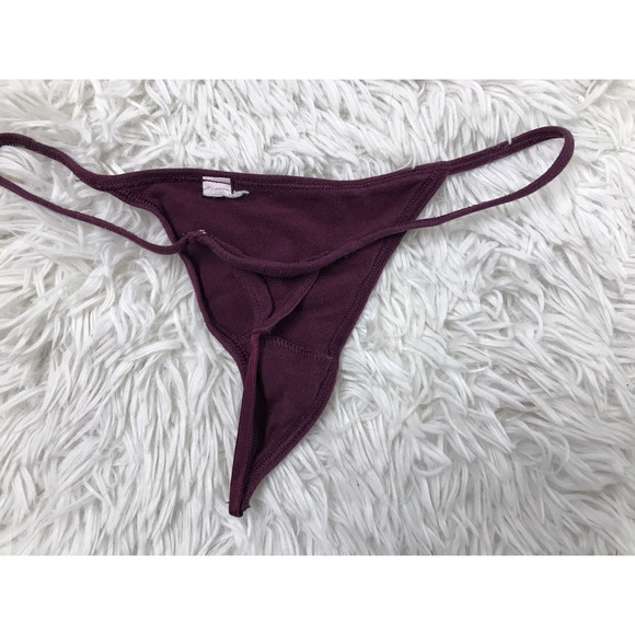Vintage Victoria's Secret Thong V-String Soft Cotton Panties BURGUNDY Sm V - Picture 3 of 4